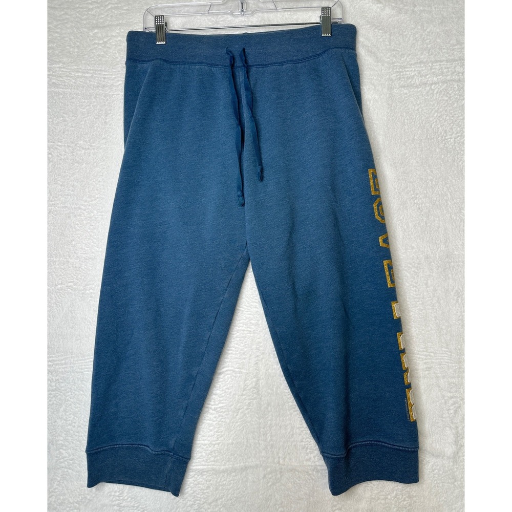 PINK Victoria's Secret Sweatpants Womens M Blue Love Pink Glitter Cropped Jogger